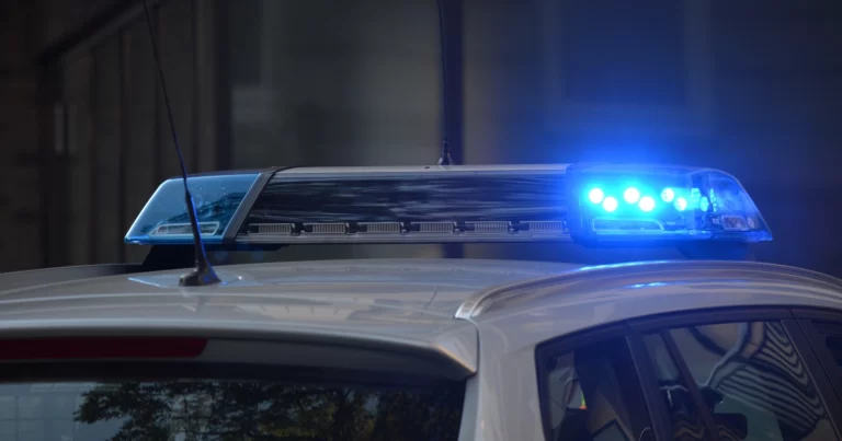 Blaulicht auf dem Dach eines Polizeiwagens.